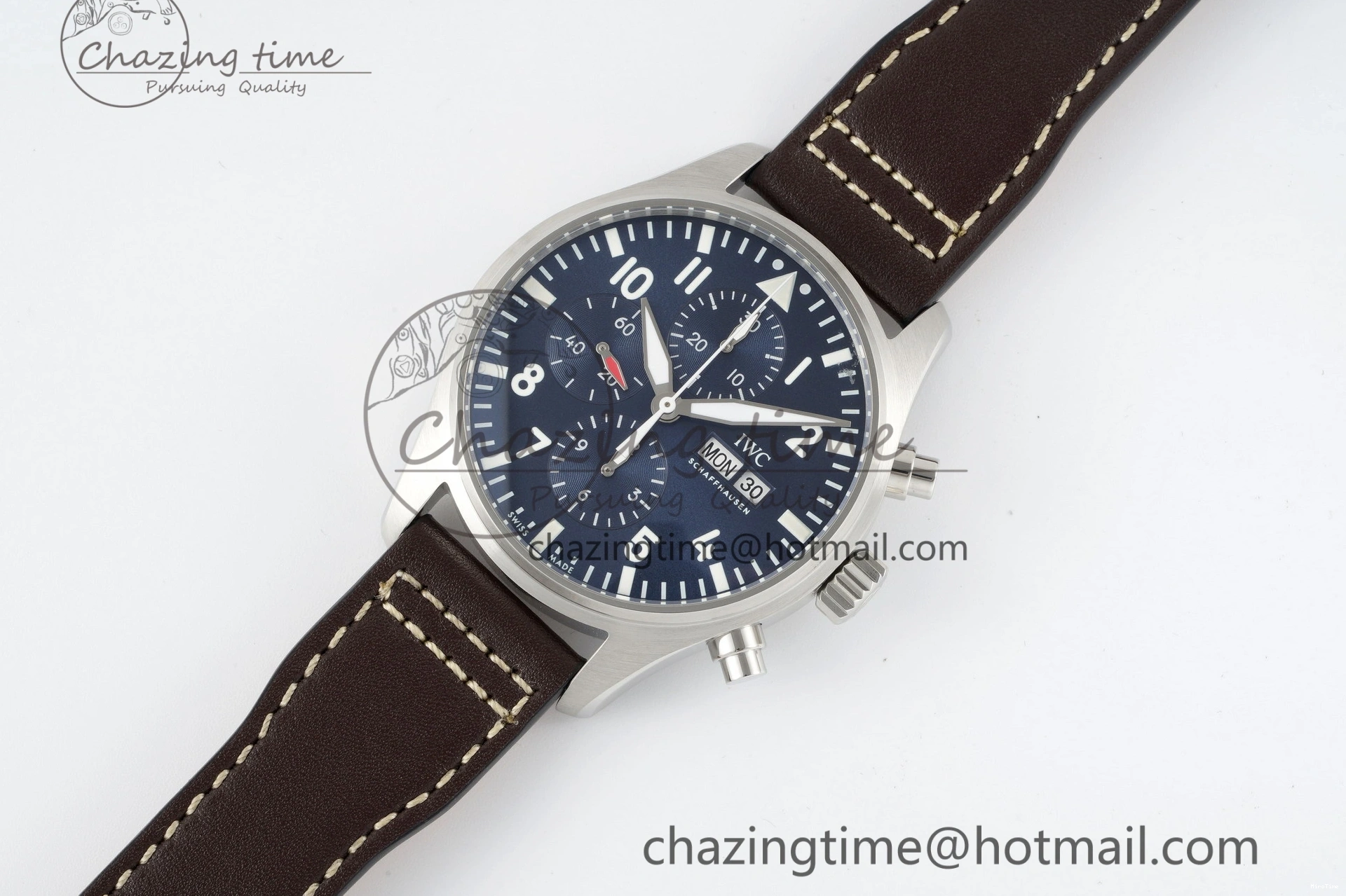 MIROTIME 0323 Pilot Chrono SS AZF 1:1 Best Edition Blue Dial on Brown Leather Strap A TimelessDesign 7060